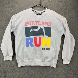 Portland Run Club Graphic Sweatshirt Mens Large Gray Acid Wash Crewneck Pullover